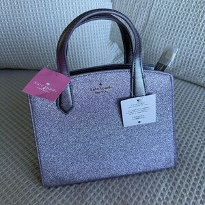 Kate Spade Lilac frost Glitter tinsel  NWT Glittery Silver saddle,Crossbody bag
